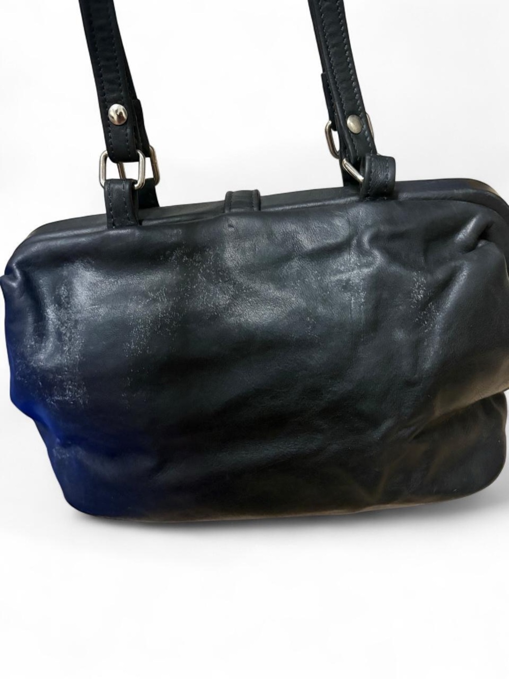 Cowhide Leather Crossbody Bag with Silver Buckle - Picture 3 of 4